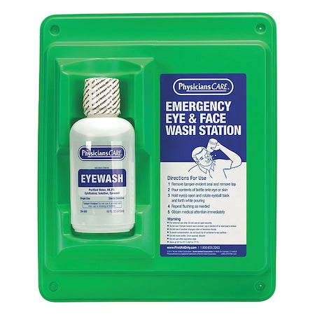 Physicianscare 24-000 - Single Use Eyewash Station, Wall Mount, 16 oz Bottle, White, with Housing