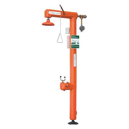 Guardian Equipment GFR3101 - Shower with Eyewash, Floor Mount, Galvanized Steel Pipe, 94 1/2 in H, No Bowl Bowl, Orange