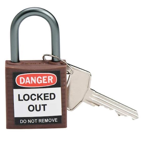 Brady 143160 - Lockout Padlock, Keyed Different, Nylon, Brown, 1 in Shackle Height, 1 3/16 in Body Width