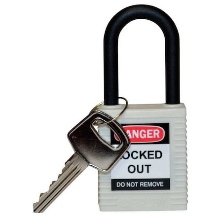 Brady 123332 - Lockout Padlock, Keyed Different, Nylon, White, 1 1/2 in Shackle Height, 1 1/2 in Body Width