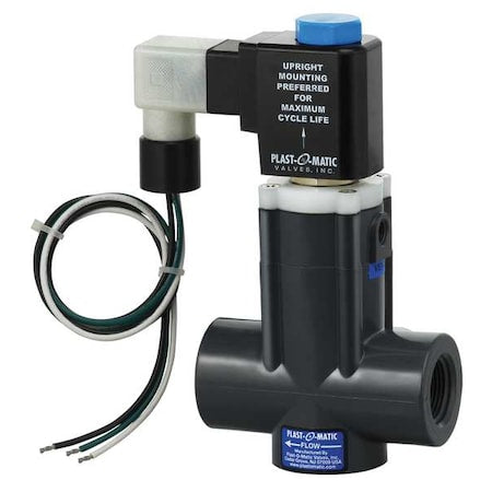 Plast-O-Matic EASMT4V12W24-120/60-PP - Solenoid Valve, 2-Way, 2-Position, Normally Closed, 1/2 in Pipe Size, 120 VAC, Inline Single, Viton