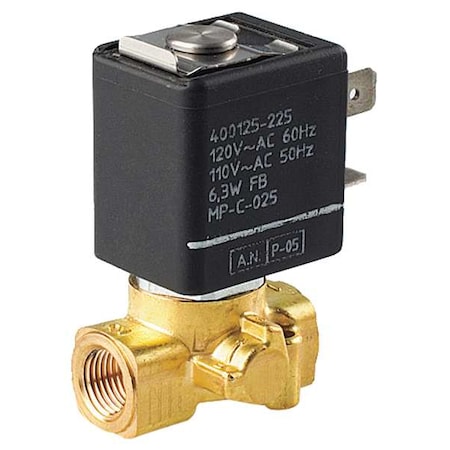 Asco SC8256B045V - Solenoid Valve, 2-Way, 2-Position, Normally Closed, 1/8 in Pipe Size, 120/60 V AC, Compact, Brass