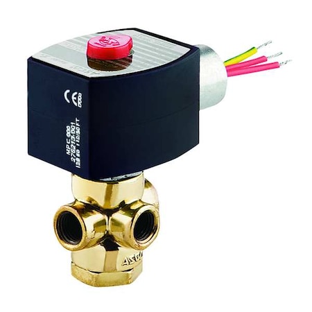 Asco 8320G176120/60,110/50DA - Solenoid Valve, 3-Way, 2-Position, Configurable, 1/4 in Pipe Size, 120 V AC, Direct Mount, Brass