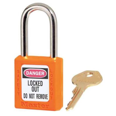 Master Lock 410KAS12ORJ - Lockout Padlock, Keyed Alike, Thermoplastic, Orange, 1 1/2 in Shackle Height, 1 1/2 in Body Width
