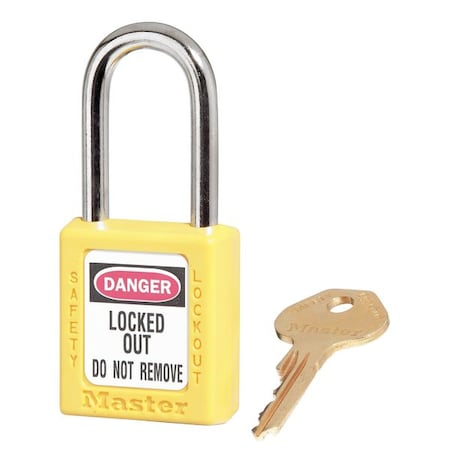 Master Lock 410KAW400YLW-3XX1585 - Lockout Padlock, Keyed Alike, Thermoplastic, Yellow, 1 1/2 in Shackle Height, 1 1/2 in Body Width