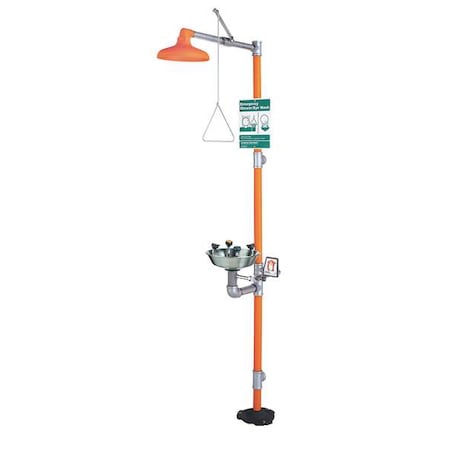 Guardian Equipment GBF1909SSH - Shower with Eyewash, Floor Mount, Galvanized Steel Pipe, 94 3/4 in H, Stainless Steel Bowl, Orange
