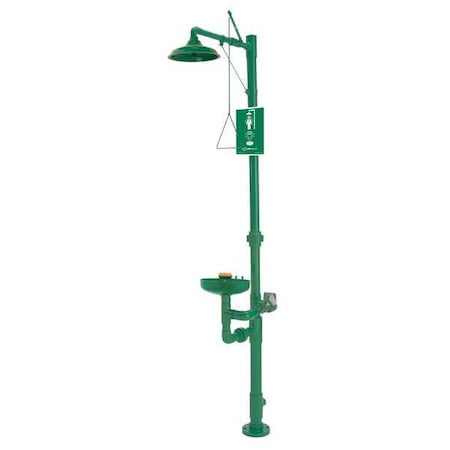 Haws 8336 - Shower with Eyewash, Floor Mount, Plastic Pipe, 95 1/2 in H, Plastic Bowl, Green