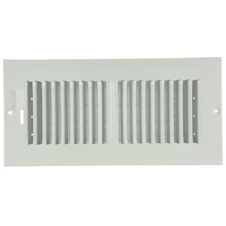 N/A 4JRN9 - Sidewall/Ceiling Register, 10 in W x 4 in H Opening, White, Steel, Two-Way, Surface Mount