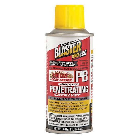 Blaster PB-TS - Penetrating Lubricant, 4 oz, Aerosol Spray Can, Mineral Oil Base, 120 Degrees F Max Op Temp, Not Rated, Amber