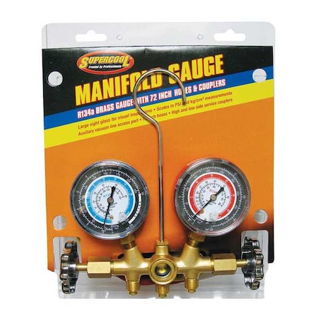 Supercool 66 - A/C Manifold Gauge,PSI and BAR,Brass