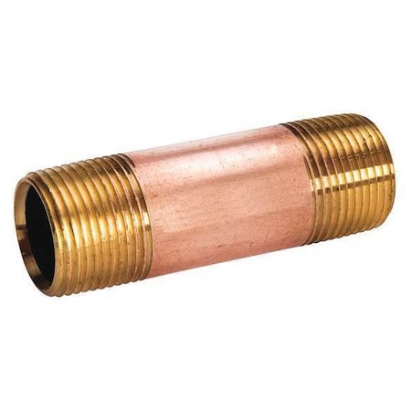 462-001BSNP - 3/8" MBSPT x MNPT x 1" TBE Red Brass Pipe Nipple Sch 40
