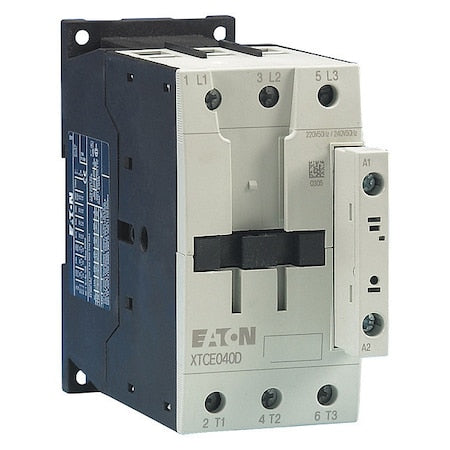 Eaton XTCE040D00C - IEC Magnetic Contactor, No Auxiliary Contacts, 480 V AC, 3 P, Non-Reversing, Screw