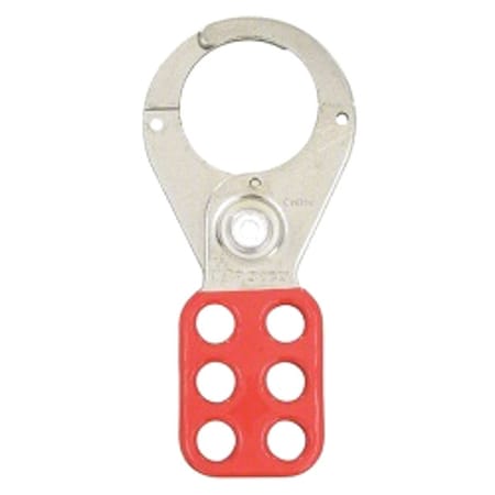 Master Lock 421 - Lockout Hasp, Red, Steel, 6 Max. No. of Padlocks, 3/8 in Max. Shackle Dia., 1 1/2 in Jaw Clearance