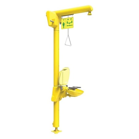 Bradley S19-304GAT - Shower with Eyewash, Floor Mount, Galvanized Steel Pipe, 93 13/16 in H, Plastic Bowl, Yellow