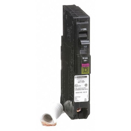 Square D QO115DF - Miniature Circuit Breaker, QO Series, 15 A, 1 Pole, 120 V AC, 10k A at 120 V AC
