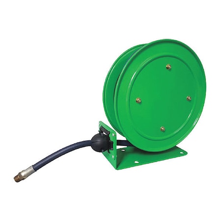 Speedaire 437J24 - Spring Return Hose Reel, 1/4 in Hose Diameter, 25 ft Length, 300 psi Max. Pressure, Brass, Green