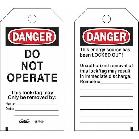 Condor CNDR-51511-6 - Lockout Tag, Danger, Polyester, 3 in Width, 5 3/4 in Height, Write On Surface: Yes ,25 PK