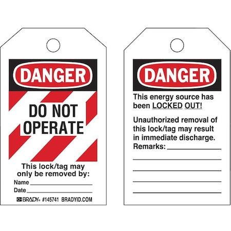 Brady 145767 - Danger Tag, Danger, Plastic, 3 in Width, 5 in Height, Write On Surface: Yes ,10 PK