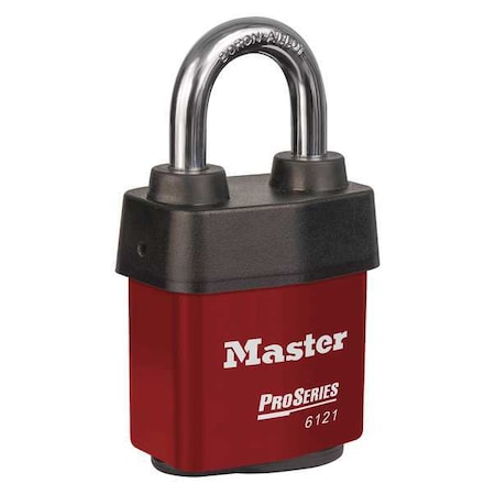 Master Lock 6121KARED - Lockout Padlock, Keyed Alike, Steel, Red, 1 1/8 in Shackle Height, 2 1/8 in Body Width