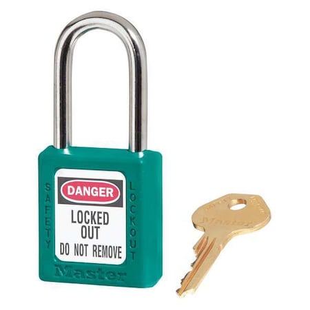 Master Lock 410KATEAL - Lockout Padlock, Keyed Alike, Thermoplastic, Teal, 1 1/2 in Shackle Height, 1 1/2 in Body Width