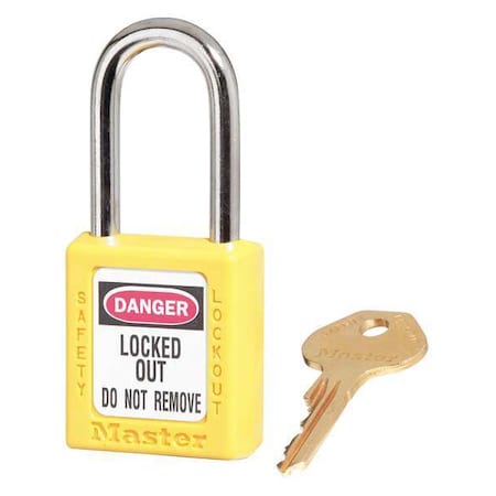 Master Lock 410S6YLW - Lockout Padlock, Keyed Different, Thermoplastic, Standard Body, Steel, Yellow, PK6