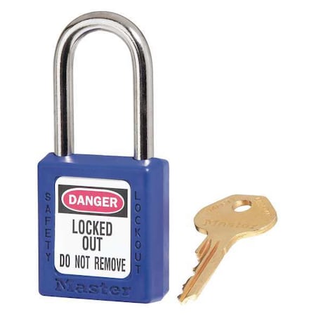 Master Lock 410KABLU - Lockout Padlock, Keyed Alike, Thermoplastic, Blue, 1 1/2 in Shackle Height, 1 1/2 in Body Width