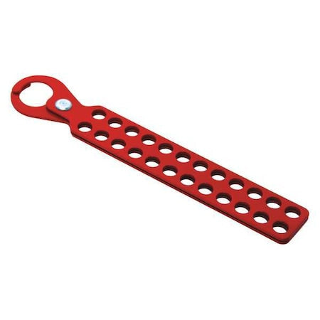 45MZ53 - Lockout Hasp, Red, Steel, 24 Max. No. of Padlocks, 3/8 in Max. Shackle Dia., 1 in Jaw Clearance