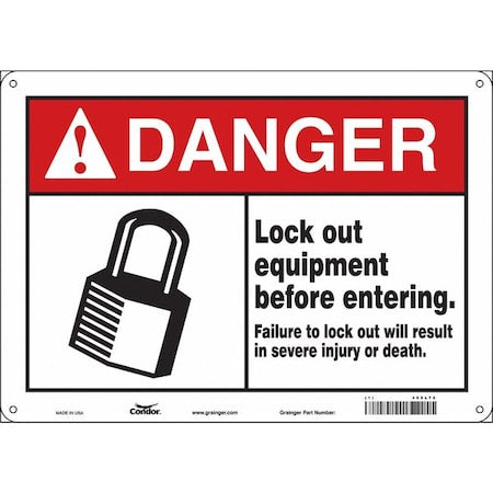 Condor 469L76 - Safety Sign, 10 in Height, 14 in Width, Aluminum, Horizontal Rectangle, English, 469 L76