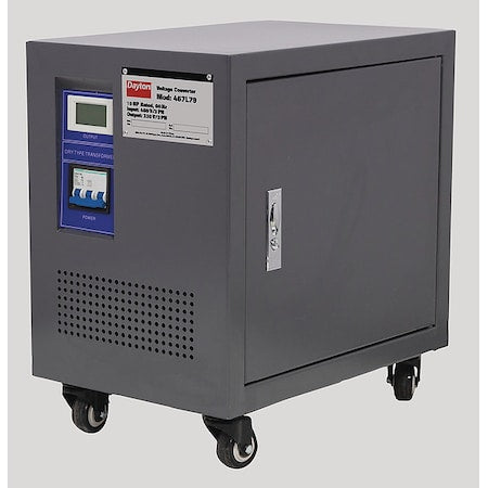 Dayton 467L79 - Step Up/Step Down Voltage Converter, 460 V AC to 230 V AC, 10,000 VA, 60 Hz, Portable, Steel