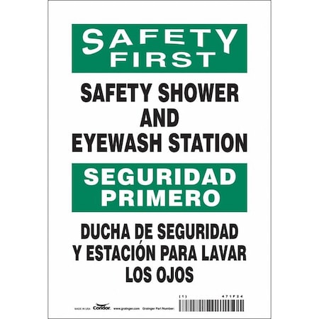 Condor 471F24 - Safety Sign, 10 in Height, 7 in Width, Vinyl, Horizontal Rectangle, English, Spanish, 471 F24