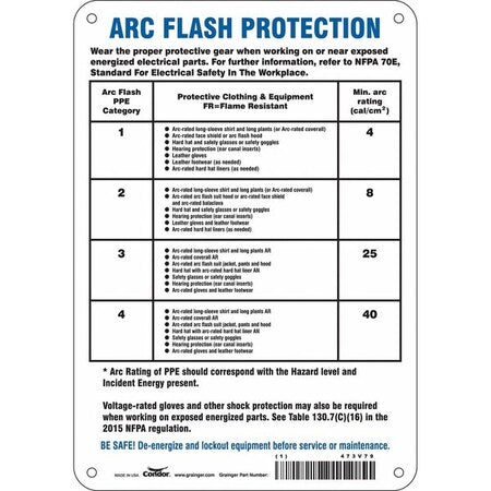 Condor 473V79 - Safety Sign, 10 in Height, 7 in Width, Aluminum, Horizontal Rectangle, English, 473 V79