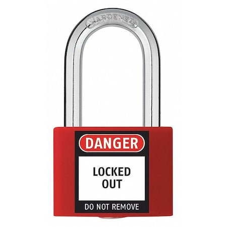 48JR33 - Lockout Padlock, Keyed Alike, Aluminum, Red, 1 7/16 in Shackle Height, 1 5/16 in Body Width, 3 PK