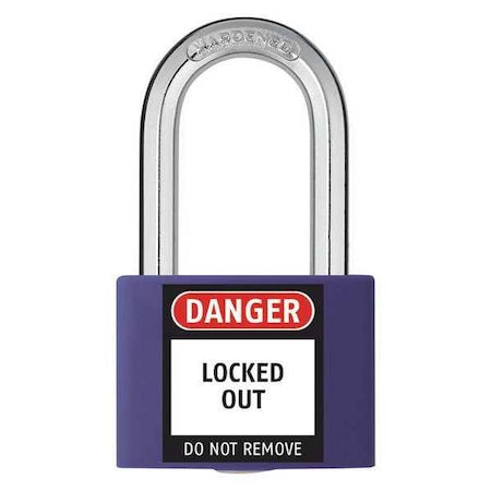 48JR49 - Lockout Padlock, Keyed Different, Aluminum, Purple, 1 7/16 in Shackle Height, 1 5/16 in Body Width