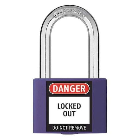48JR50 - Lockout Padlock, Keyed Alike, Aluminum, Purple, 1 7/16 in Shackle Height, 1 5/16 in Body Width