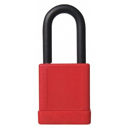 48JT50 - Lockout Padlock, Keyed Alike, Aluminum, Red, 1 1/2 in Shackle Height, 1 9/16 in Body Width, 3 PK