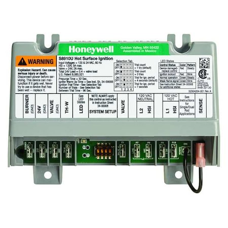 Honeywell Home S8910U3000 - Hot Surface Ignition Module, 120 V AC