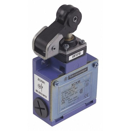 Telemecanique Sensors XCKM121 - Limit Switch, Plunger, Roller, 1 NC/1 NO, 10 A at 240 V AC, Actuator Location: Top