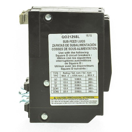 Square D QO2125SL - Lug, 125 A, 2 Poles