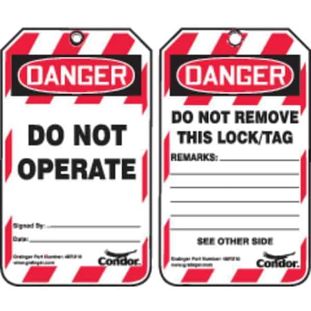 Condor 48RU10 - Lockout Tag, Danger, Plastic, 3 1/4 in Width, 5 3/4 in Height, Write On Surface: Yes ,10 PK