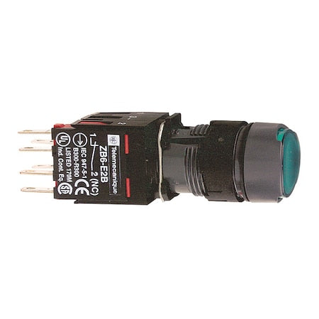 Schneider Electric XB6AW3B1B - Complete illuminated push button, Harmony XB6, green flush, 16mm, spring return 1 NO 12.24 V