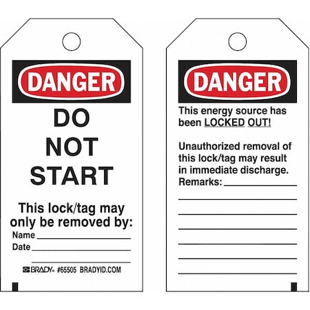 Brady 133497 - Lockout Tag, Danger, Polyester, 3 in Width, 5 3/4 in Height, Write On Surface: Yes ,25 PK