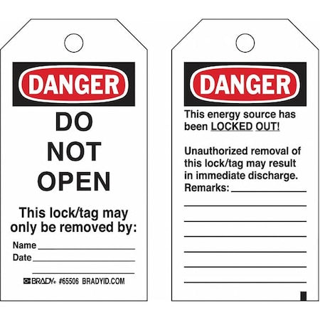 Brady 133558 - Lockout Tag, Danger, Polyester, 3 in Width, 5 3/4 in Height, Write On Surface: Yes