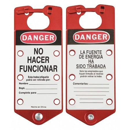 Brady 39480 - Lockout Hasp, Red, Aluminum, 6 Max. No. of Padlocks, 5/16 in Max. Shackle Dia.