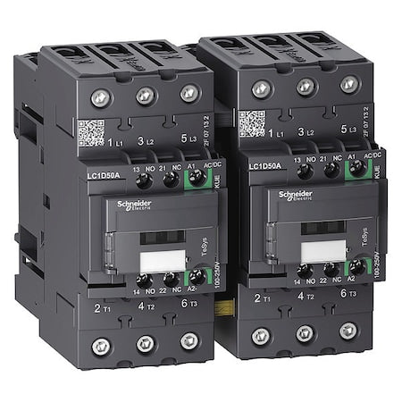 Schneider Electric LC2D50AKUE - IEC Magnetic Contactor, 1 NC/1 NO, 100 V-250 V AC/DC, 3 P, Reversing, Screw Clamp