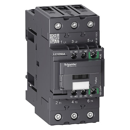 Schneider Electric LC1D50AKUE - IEC Magnetic Contactor, 1 NC/1 NO, 100 V-250 V AC/DC, 3 P, Non-Reversing, Screw Clamp