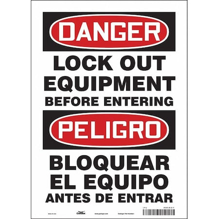 Condor 485X21 - Lockout Sign, 14 in Height, 10 in Width, Vinyl, Vertical Rectangle, English, Spanish