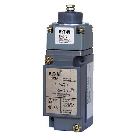 Eaton E50BS26P - Heavy Duty Limit Switch, Plunger, 2 NC/2 NO, 10 A at 600 V AC, Actuator Location: Side