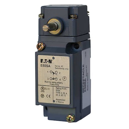 Eaton E50NN1SPL - Heavy Duty Limit Switch, No Lever, Rotary, 2 NC/2 NO, 10 A at 600 V AC, Actuator Location: Side