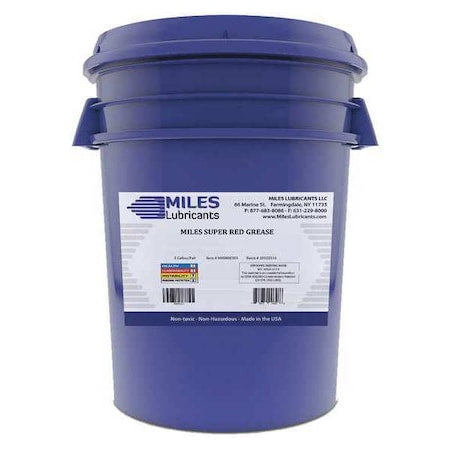 Miles Lubricants M00800303 - Multipurpose Grease, 5 gal, Pail, Mineral Base, 500 Degrees F Max Op Temp, Red, G Series