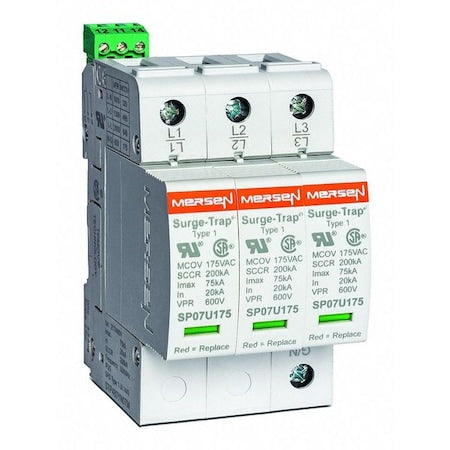 Mersen STP240D07 - Surge Protection Device, 3 Phase, 240 V AC, 3 Poles, 4 Wires